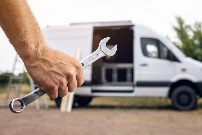 Commercial vehicle van being fixed
