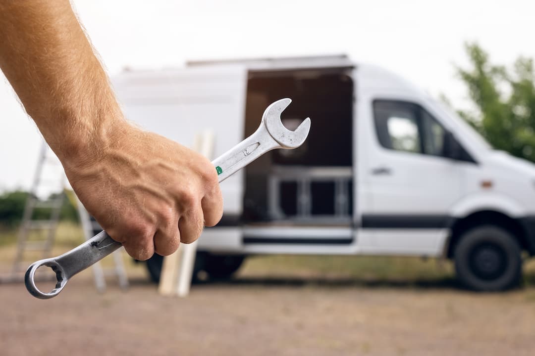 Commercial vehicle van being fixed